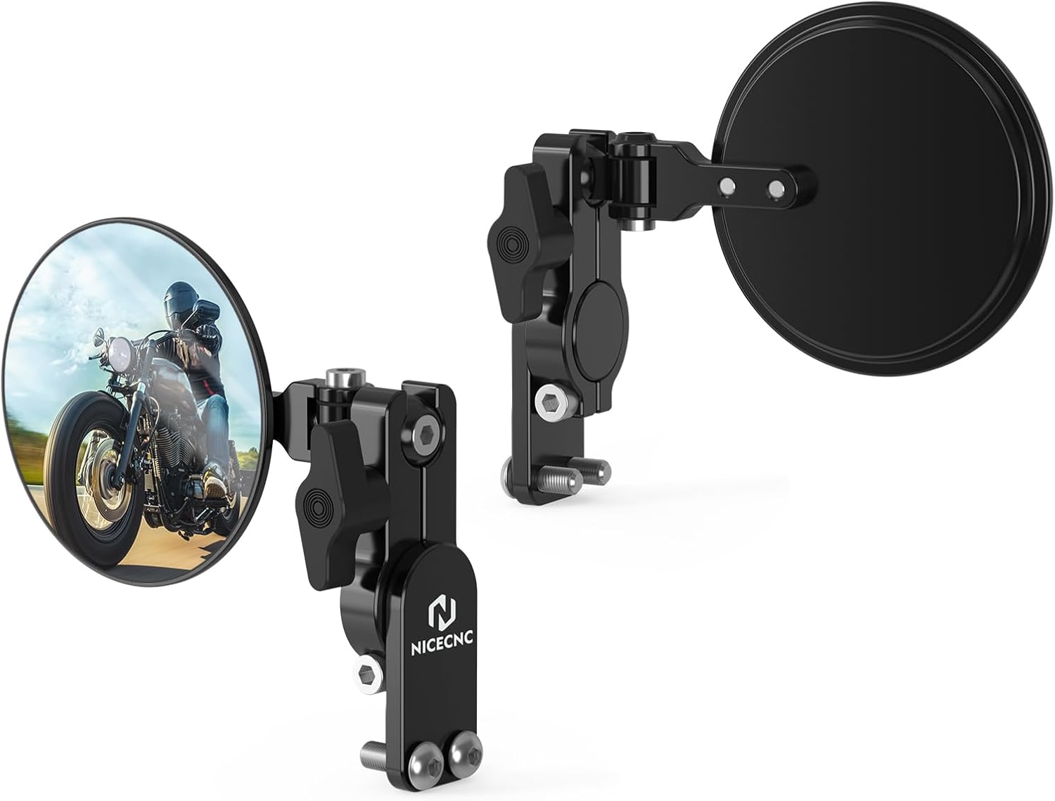 NICECNC Black Round Quick Flip Mirrors Kits Adjustable Foldable Quick Flip Convex Glass Mirror Fits Most Hand Guards, Only Two Drilled 1/4" Holes Are Required, Round Mirrors