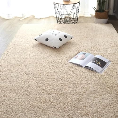 ラグ カーペット 洗える 3畳 おしゃれ オールシーズン 防ダニ 防臭 防音 ラグマット 滑り止め付 北欧 絨毯 床暖房用ラグ ふわふわ 厚手 毛足短い リビング 大きいサイズ グレー ホワイト (ベージュ, 50*80cm)