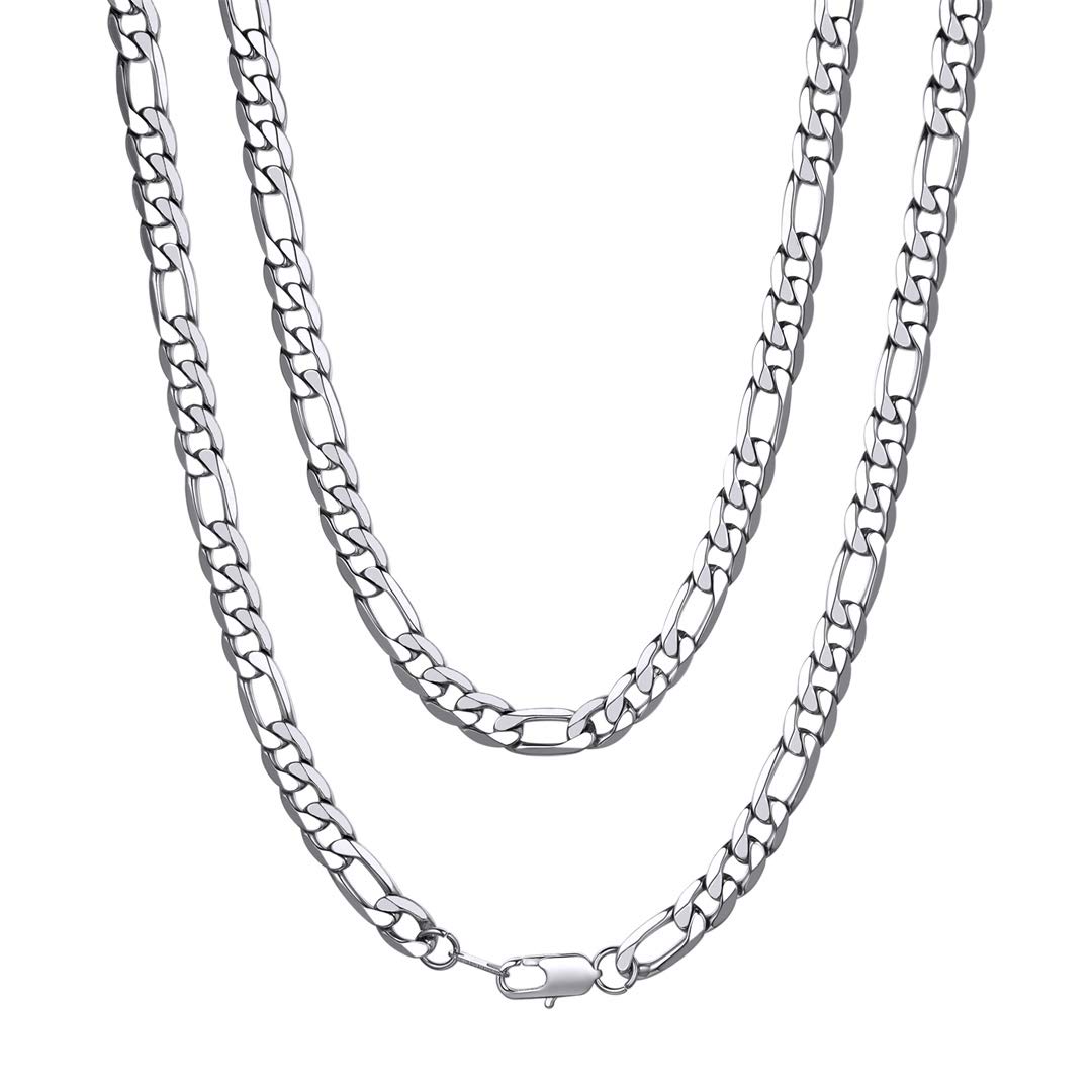 ChainsHouse Chaine Homme Figaro 1+3 Collier Homme Acier Inoxydable Maille Punk Femme Ras de Cou Petit Rock, 4/6/9/13mm Largeur,36-76cm Longeur, Argenté/Doré/Noir Chaîne Bijoux Cadeau Ami