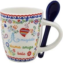Portugal Viana Heart Ceramic Espresso Cup Set with Stirring Spoon - Traditional Design - Gift Box Included - Ideal for Coffee Lovers, Small