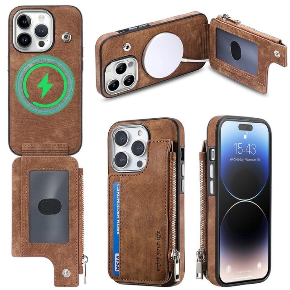Étui portefeuille iPhone 14 Pro marron idéal pour vos déplacements - 8