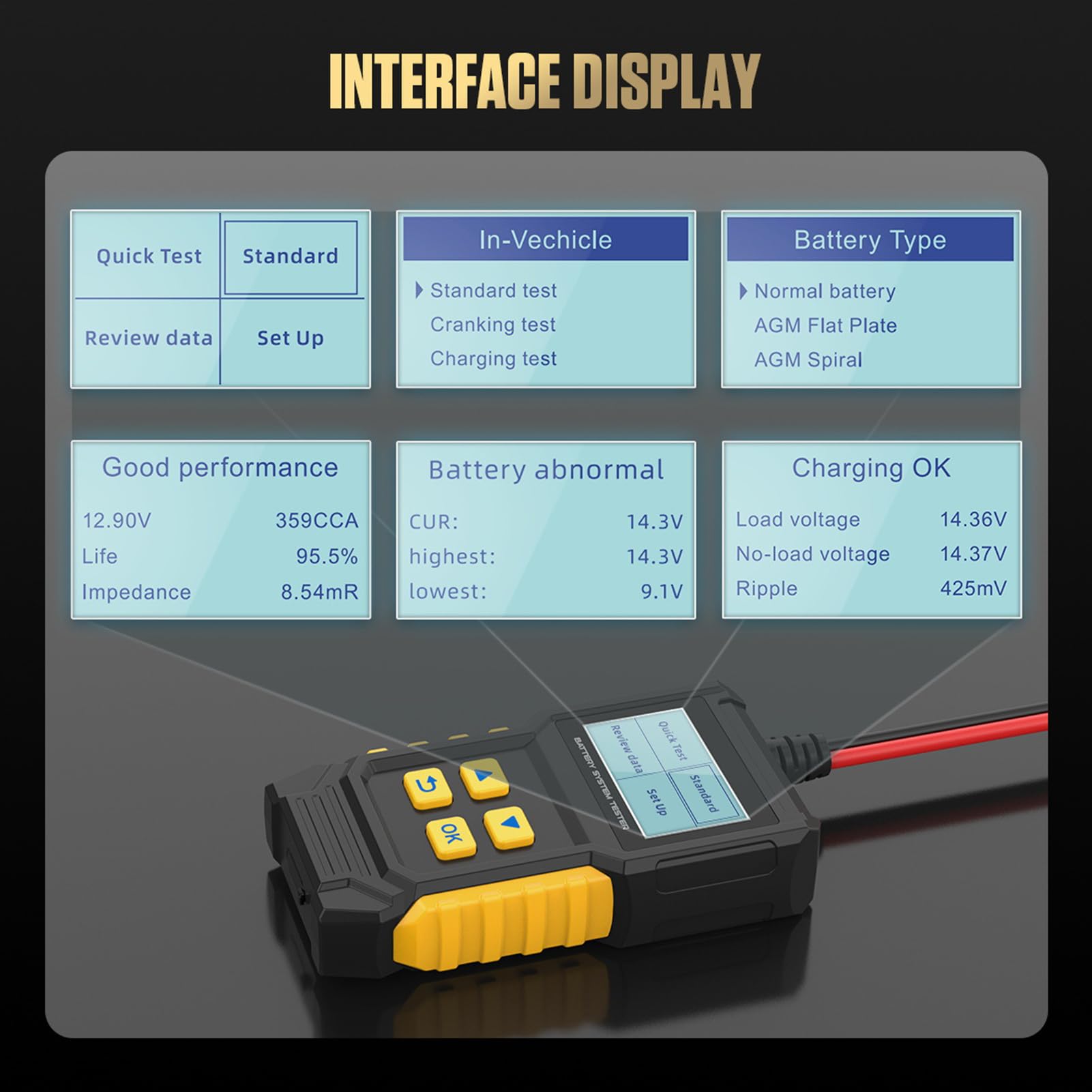 Tester Batteria Auto Per Veicoli | Analizzatore Di Tensione Per Ricarica Intelligente Dispositivo Elettrico Compatto Per Camion Moto Acceleratore ATV RV