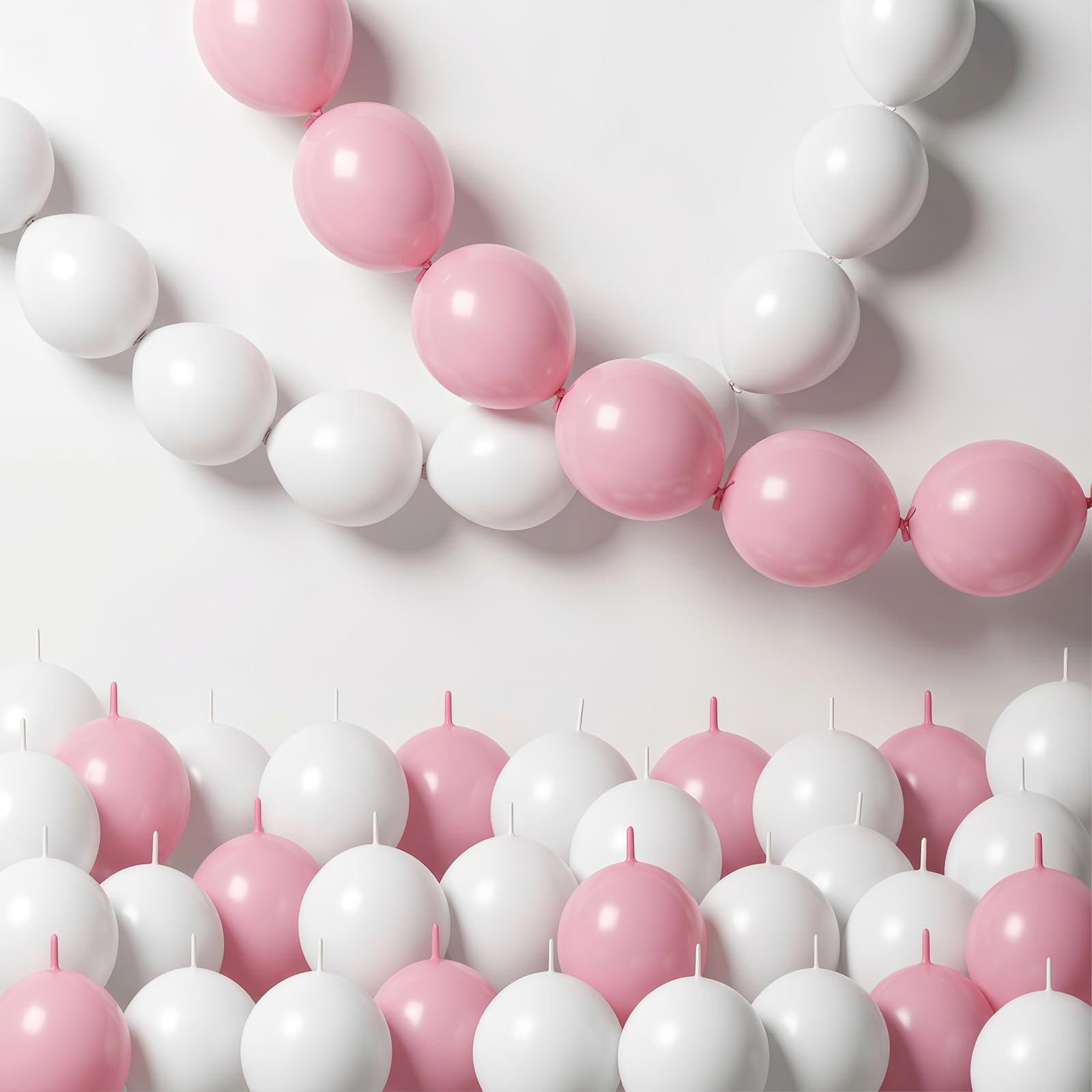 Pastel Pink and White Linking Balloons, 100PCS 6 In Light Pink White Quick Link Balloons for Making Balloon Wall Heart Arch Tails Balloon for Wedding Birthday Baby Shower Bow Coquette Party Decoration โ image 1