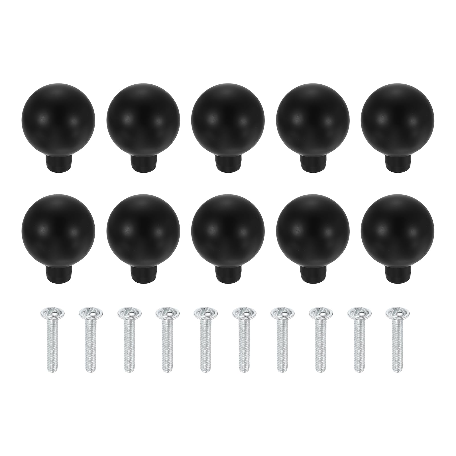 sourcing map 10 Pcs Cabinet Knobs, 1-1/8 Inch (28mm) Diameter Drawer Knob Polished Chrome, Round Ball Kitchen Knobs Handle with Screws for Bedroom Kitchen Cupboard Wardrobe Dresser, Matte Black
