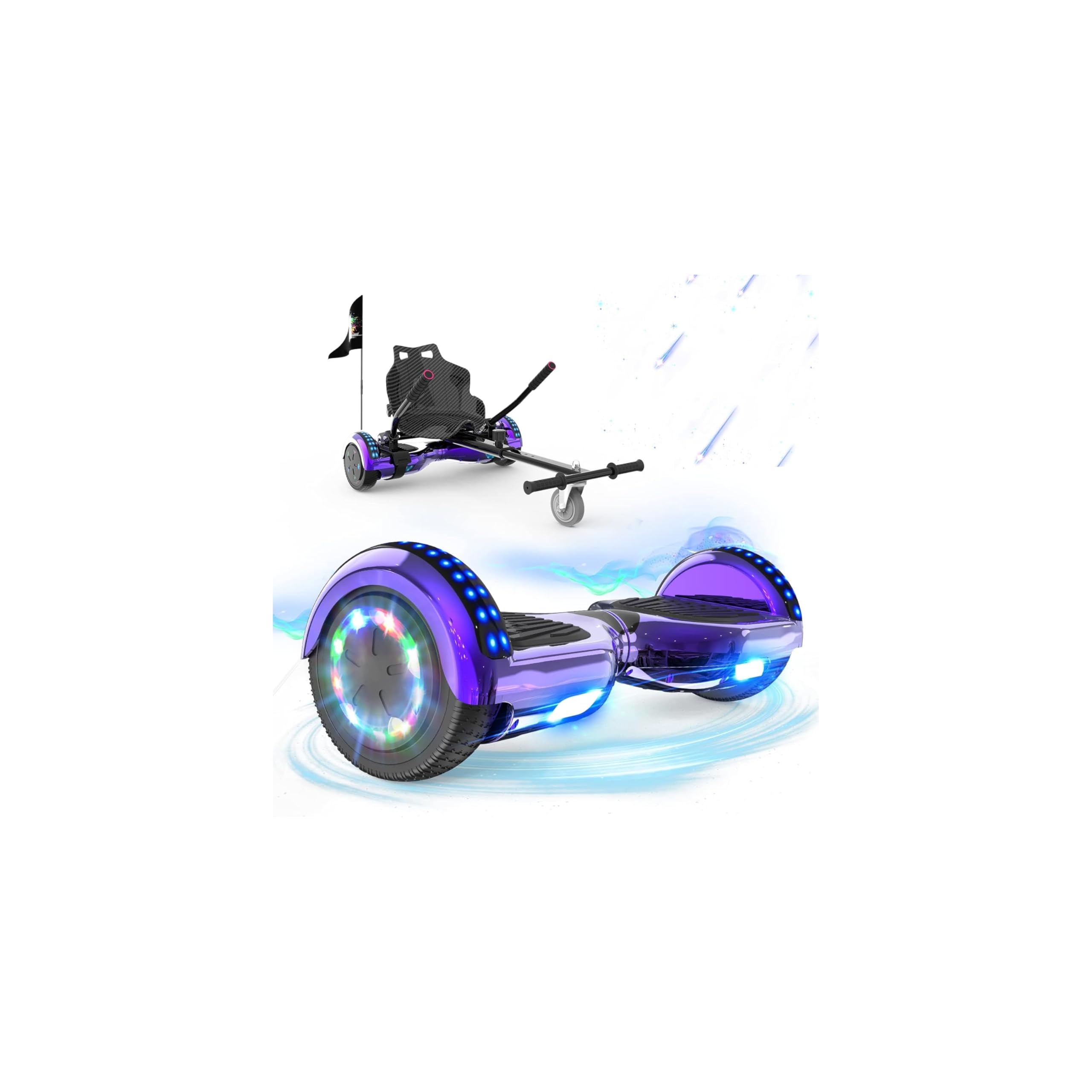 RCB Hoverboards mit Sitz Hoverkart komplett für Kinder, Skateboard mit Set, Hoverboards mit LED Lichtern und Bluetooth, Geschenk für Kinder