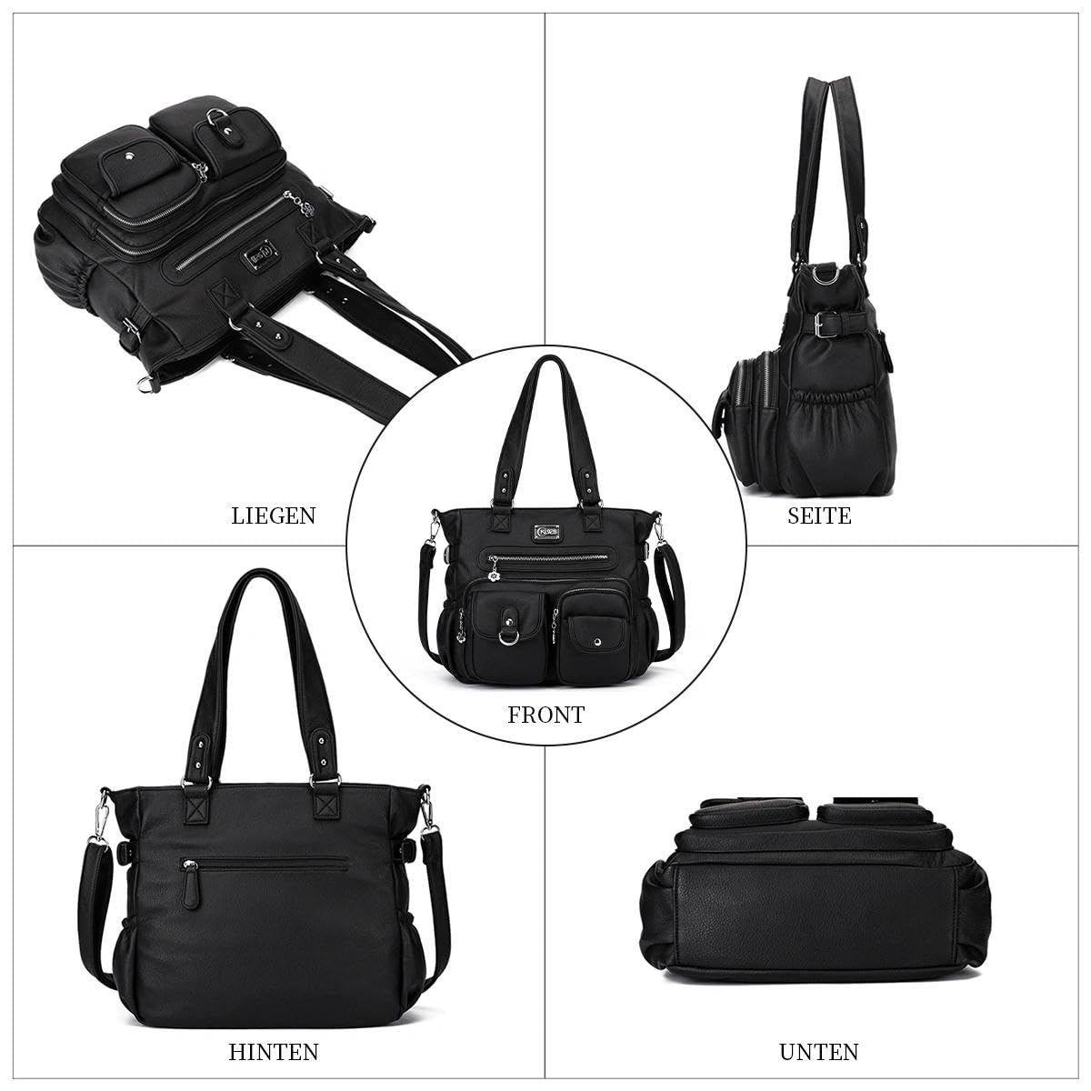 KL928 Handtasche Damen Tasche Umhängetasche Schultertasche Damentaschen gross für Damen Frauentasche PU Leder Damenhandtasche mit vielen Fächern (black)