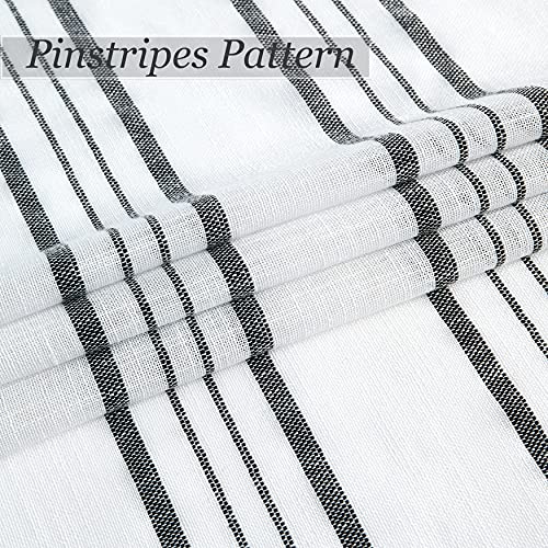 Sxzjtex Pinstriped Window Curtain Panels Farmhouse Curtains Sheer Light Filtering Drapes 108 Inches Long For Bedroom Living Room, Grommet Top 2 Panels, Black #TOP4