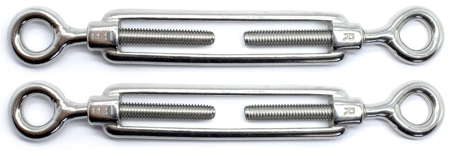Tenditori M16 x 250 mm Occhio & Eye Tenditore Filo Gancio Chiuso Filettato Gancio A4 Marine Grade Acciaio Inox (confezione da 2)