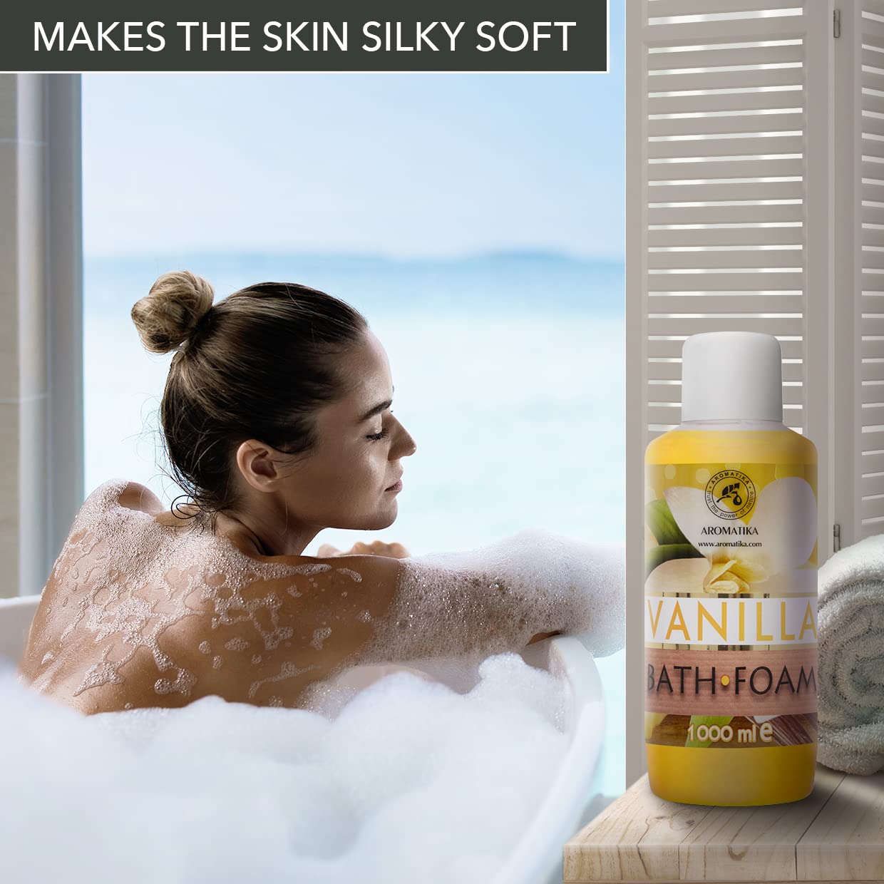 Espuma Baño de Vainilla 1000ml - Cuidado del Cuerpo - Bienestar - Relajación - Fragancia Dulce y Suave - Aromaterapia - Spa - Baños de Burbujas - Belleza