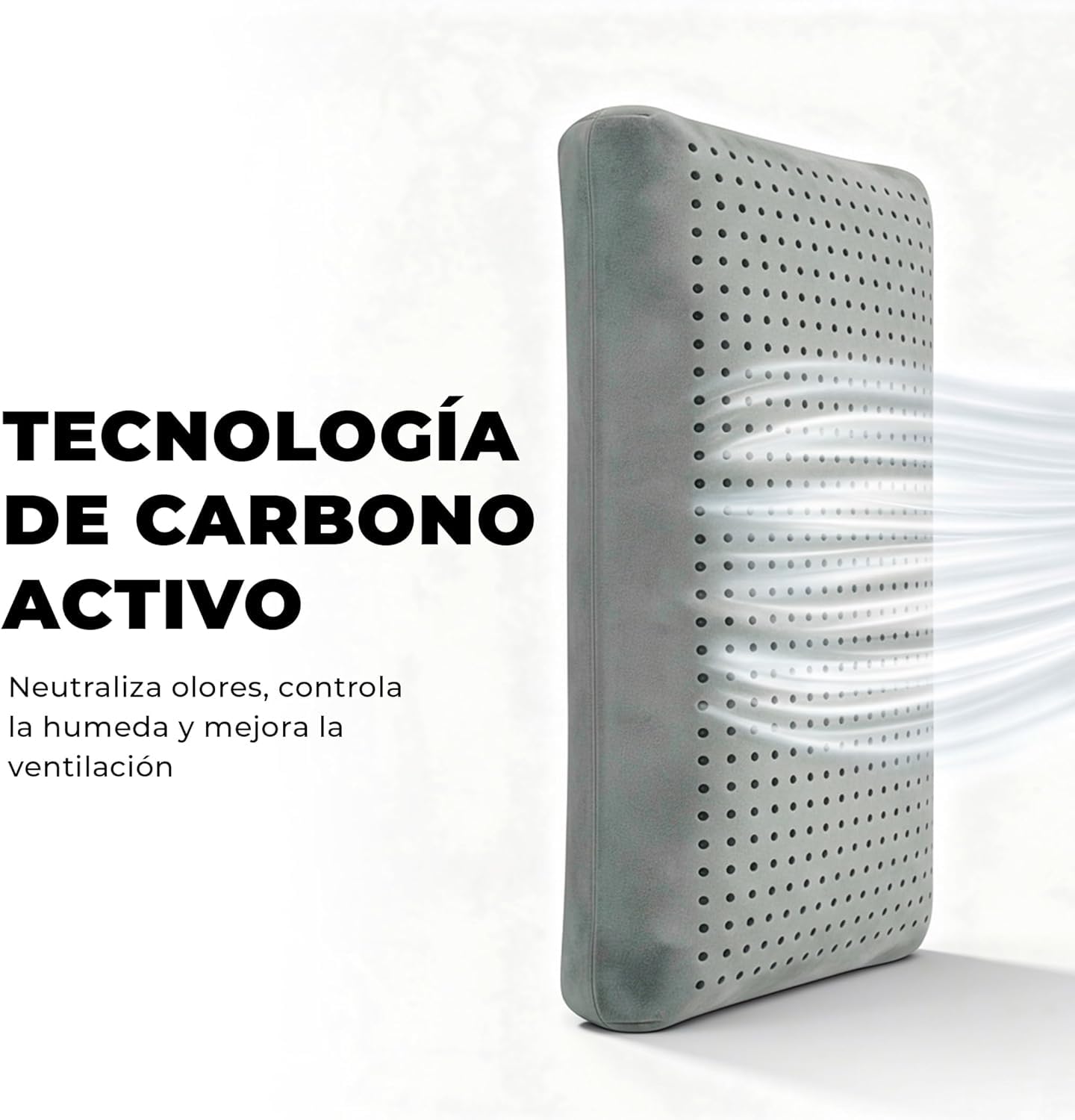 Almohada Viscoelástica con Carbono Activo Firmeza Media Soporte Cervical Transpirable Antiodor Hipoalergénica Alivia Presión Mantiene Columna Alineada Funda Lavable - 135cm