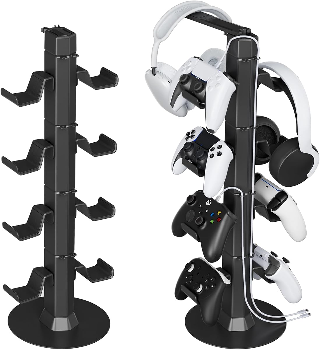 Controller & Headset Holder Stand for Desk, with Charger Cable Organizer Headphone Stand for PS5/ Xbox/ PS4/ Switch, Metal Base Controller Hanger Hook for Storage Earphones, Game Console, Mobile Phone