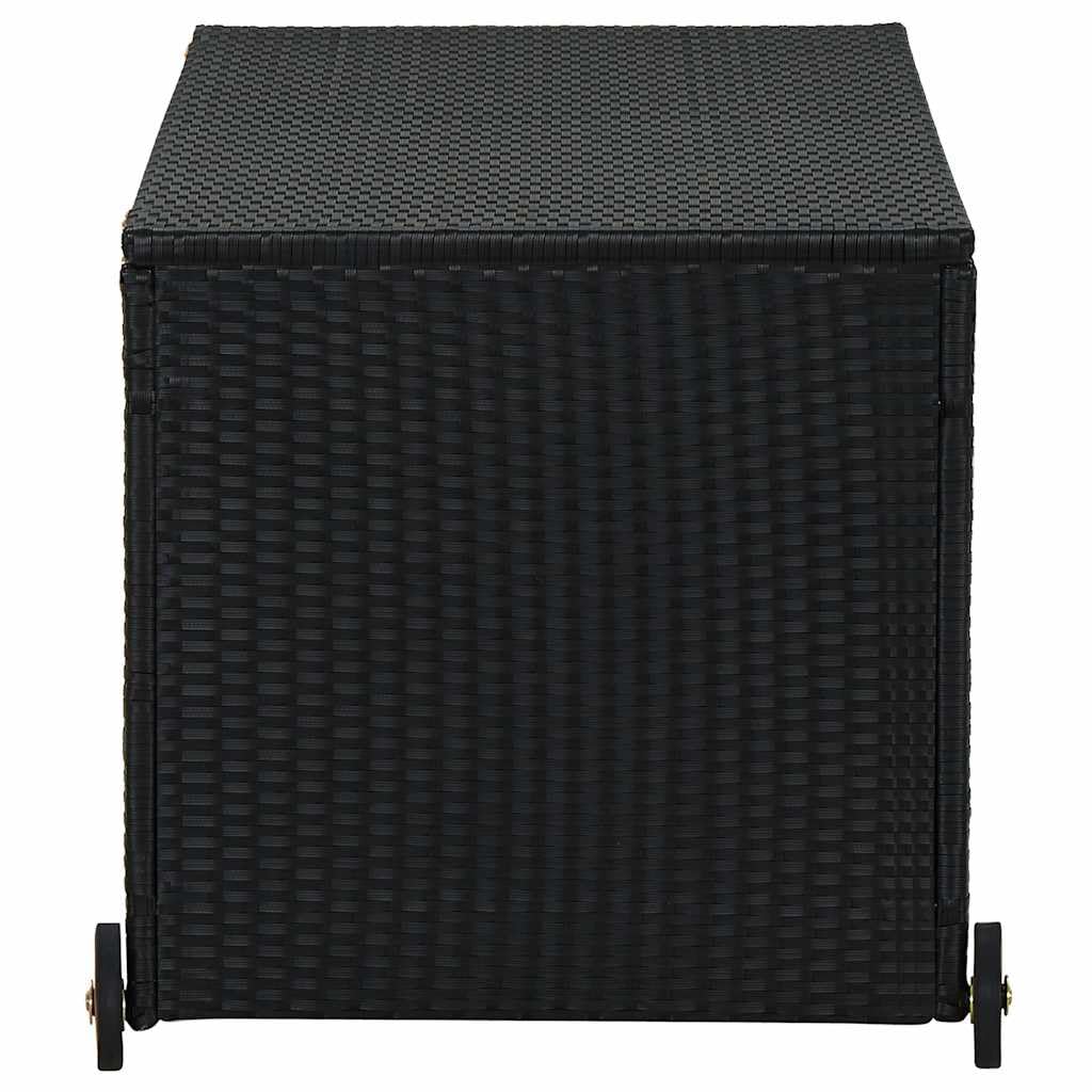 Garten-Auflagenbox Schwarz 120x65x61 cm Poly Rattan mit wasserdichtem Stauraum, Deckel und Rollen für Balkon Terrasse Outdoor, wetterfest und platzsparend zur Kissen Aufbewahrung