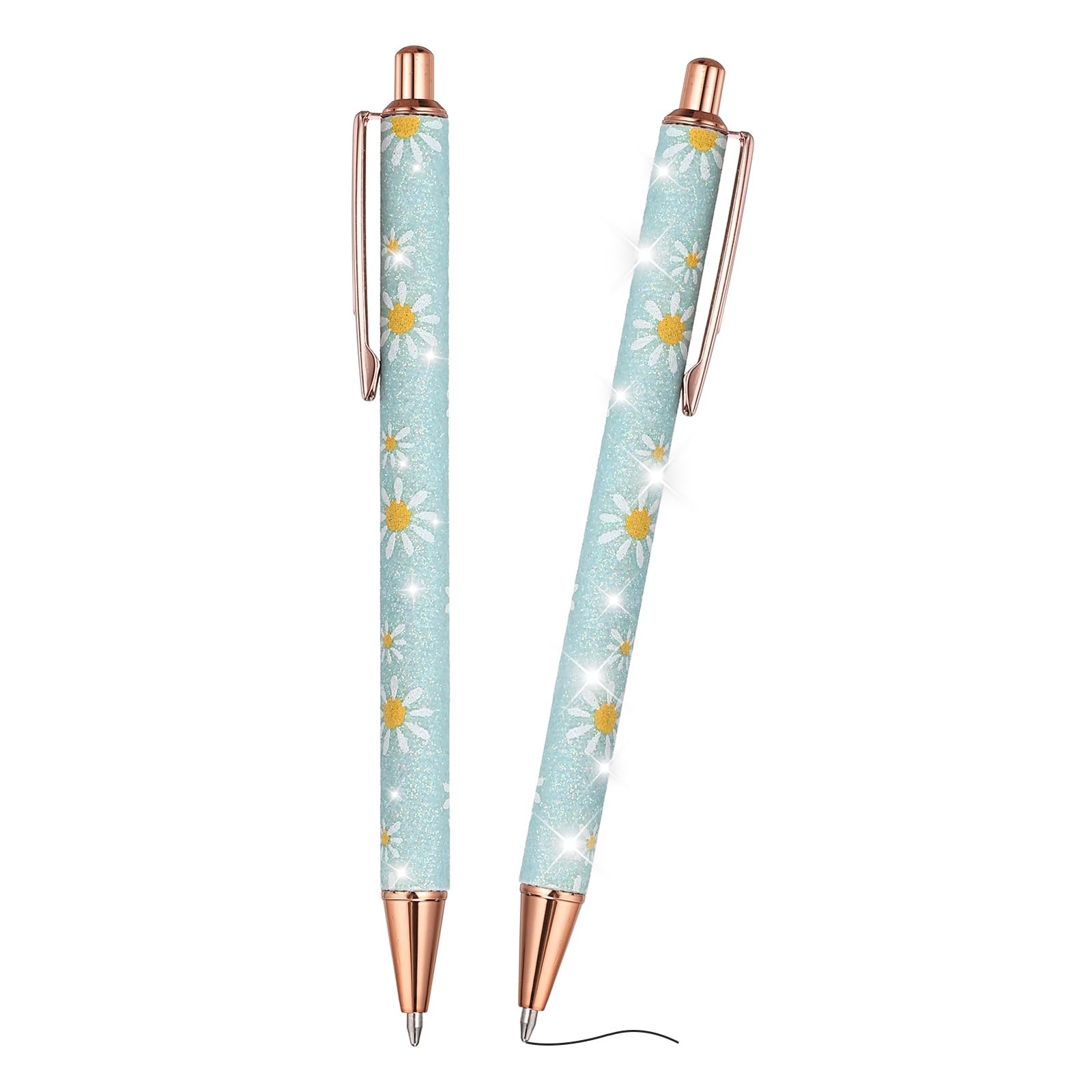 PATIKIL 2Pcs Fancy Pens for Women, Medium Point 1.0mm Black Ink Glitter Ballpoint Pen Metal Retractable Journaling Ballpoint for Gifts Office Journaling, Candy Blue