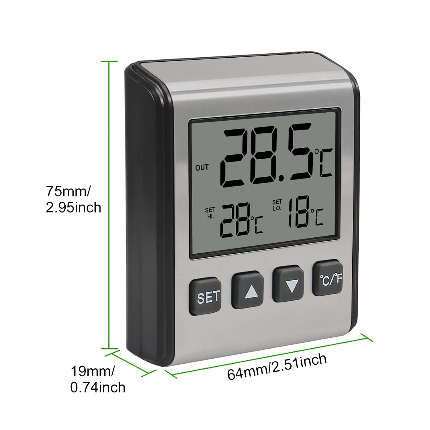 2 Pack Refrigerator Thermometer， Freezer Thermometer,Temperature Monitor frdge Thermometer with External Probe Digital LCD high and Low Temperature Alarm Extra Sensor with Stainless Panel