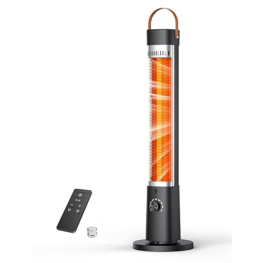 Outdoor Heater for Patio w/Remote, 1500W, 60° Oscillation, 9H Timer, 9 Heat Level, Tip-Over/Overheating Protection, Safety Lock, for Garage Porch Office Black