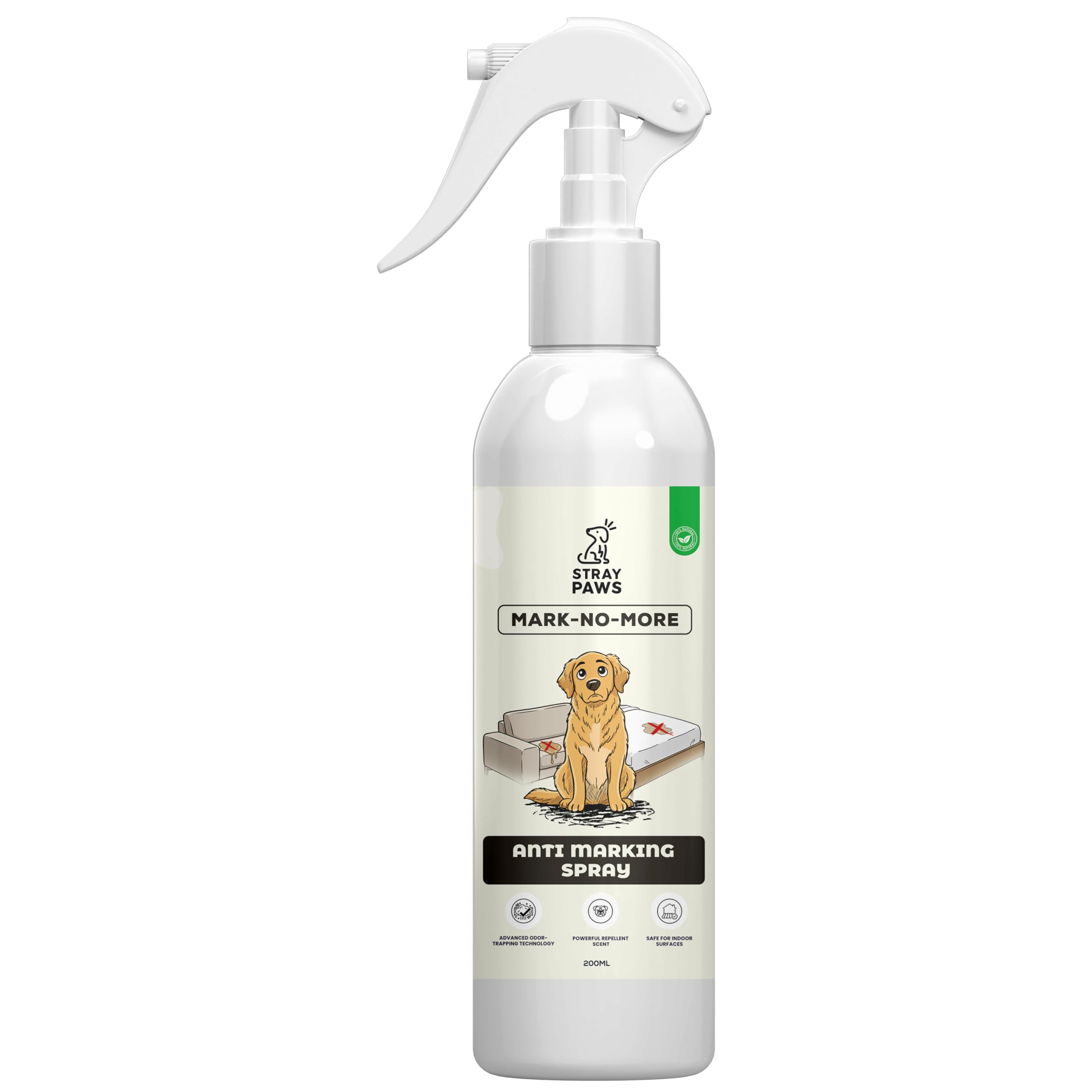 Stray Paws Mark No More Anti-Marking Spray for Dogs | No Inappropriate Urine Marking & Pooping | Dual-Action Scent Reset & Deterrent | Indoor Use for Carpets, Floors & Furniture | 200 ml