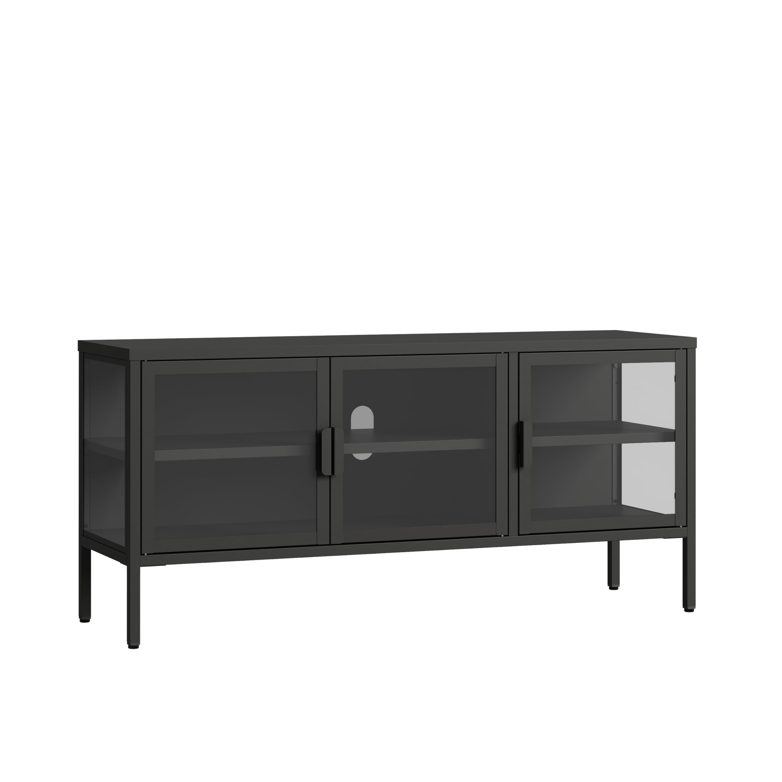 [en.casa] Armadietto con Vetrina Mobile TV in Acciaio Nero con 3 Ante in Vetro Temperato Mobile Contenitore Moderno per Soggiorno Ufficio 55 x 118 x 35 cm
