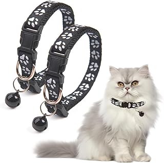 BIRLOZA Reflective Cat Collar with Safety Clasp and Bell, Pack of 2, Adjustable Collar, Cat Kitten,19-32 cm, Black product image