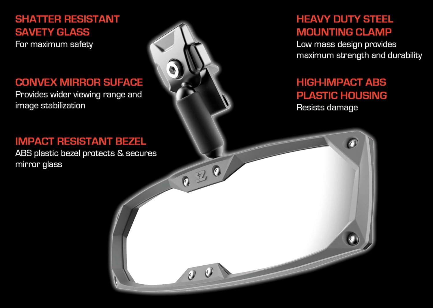 Seizmik Halo-R UTV Rear View Mirror for 1.75 Inch Round Tube UTV Models | Compatible with Select Yamaha, Honda and Polaris Models