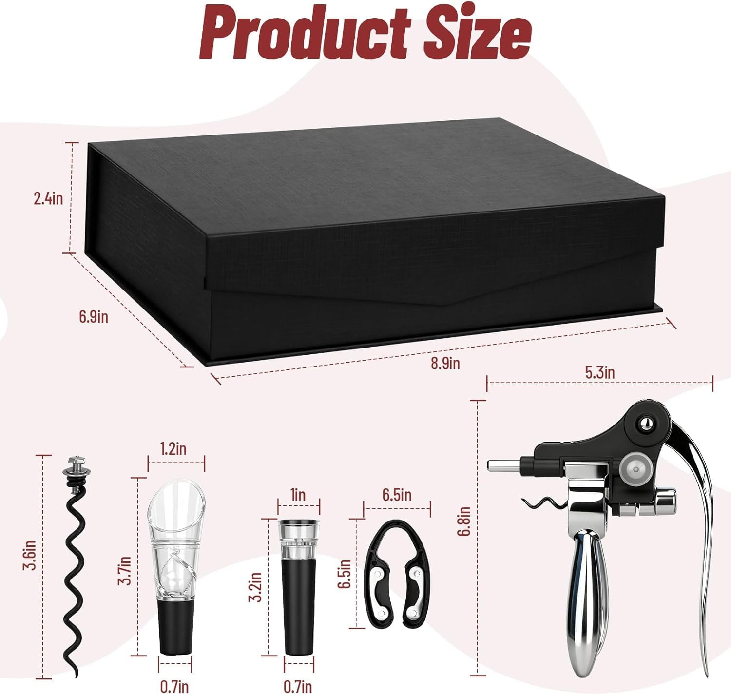 Cavatappi,Set Apribottiglie,Set 5 Accessori per Vino da Sommelier,Apribottiglie Manuale,Scatola di Accessori per Il Vino Set Regalo,Set di cavatappi per gli amanti del vino