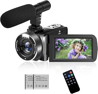 Video Camera, Camcorder 2.7K 30FPS, 30MP 16x Digital Zoom YouTube Camera, Infrared IR Night Vision Camcorder Camera, 3.0" 270° Rotating Screen LED Vlogging Camera Control,2 Batteries with Microphone