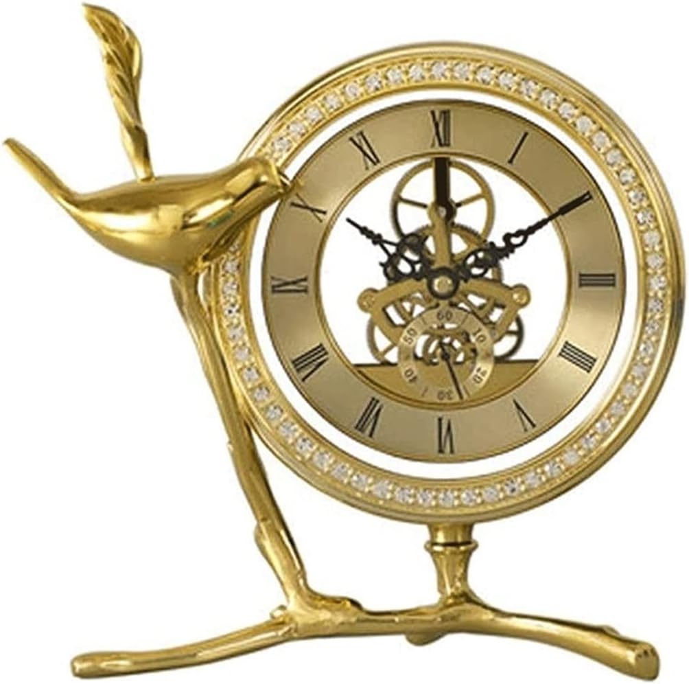 Retro Desk Clock Modern Silent Clock for Living Room Fireplace Mantel Living Room Bedroom Table Clock for Living Room Bedroom (Color : Gold Size : 19x20x14.5cm)