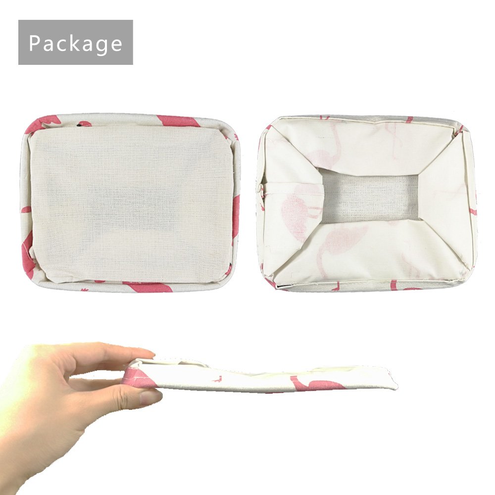 Small Foldable Storage Basket Canvas Fabric Waterproof Organizer Collapsible and Convenient for Nursery Babies Room with Handle (Flamingo)