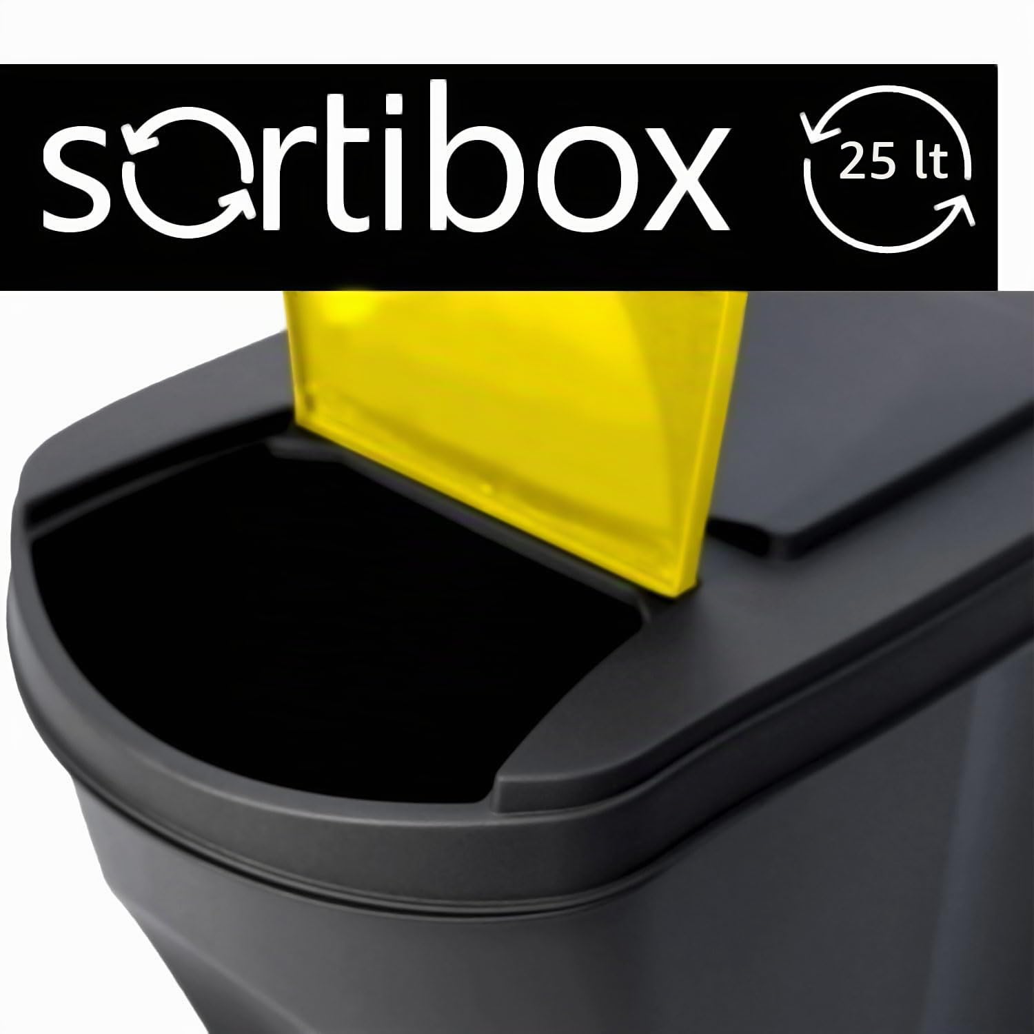 Set di 3 Bidoni Cestini SortiBox | per Raccolta Differenziata Ricilcaggio | Impilabili | in Plastica | 75 Litri (3x25L) | Neri | per Casa interni