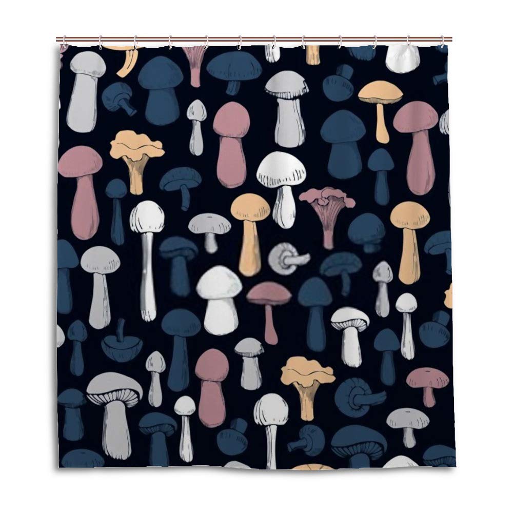 Rideau de douche imperméable champignons 168x183 cm avec crochets en C