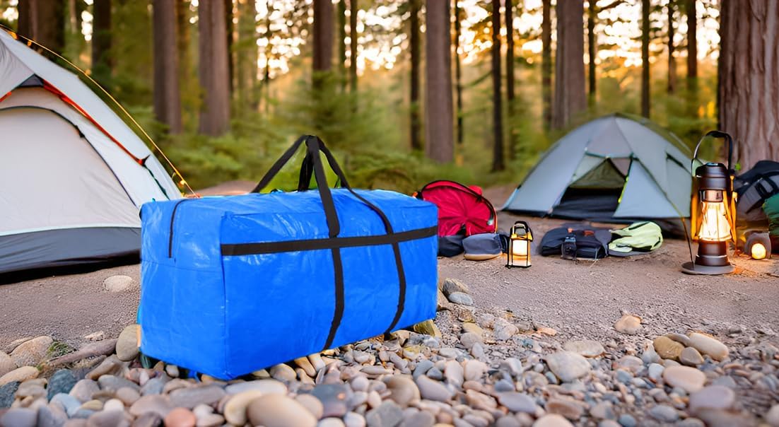 Extra Large Foldable Storage Duffle Bags Huge Heavy Duty Moving Bags Great for Moving, College Dorm, Bedding Storage, Christmas Tree and More (Blue 4 Pack)