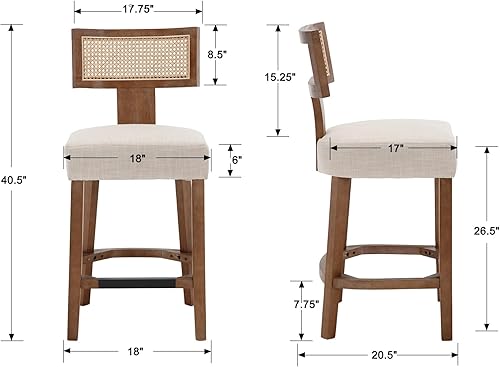 Miniatura 2 de Juego de 2 taburetes de bar de ratán de 26 pulgadas, taburetes de bar de altura de mostrador, taburetes de cocina modernos con respaldo tejido de
