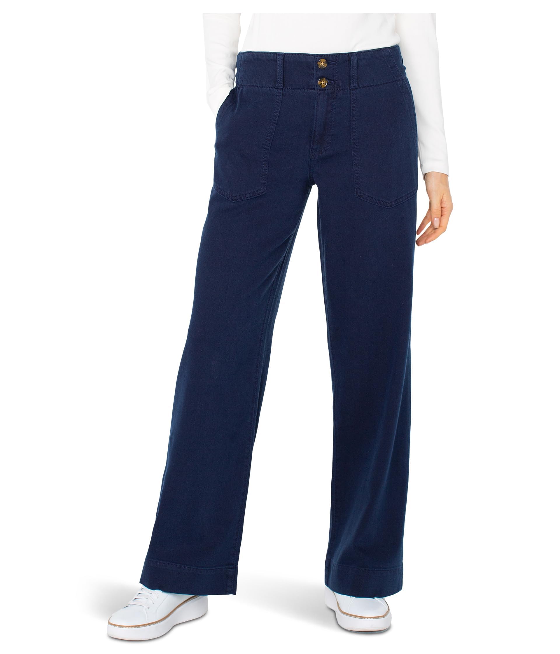 Liverpool Womens Utility Patch Pocket Wide Leg Mid-Rise Pants