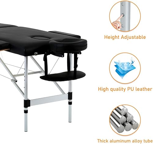 Miniatura 4 de Mesa de masaje portátil plegable de 73 pulgadas de altura ajustable con 2 pliegues para extensiones de pestañas con patas de aluminio, base facial,