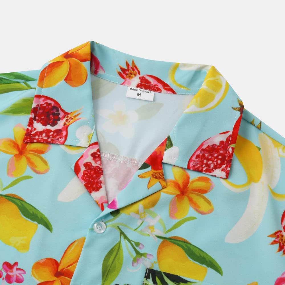 HGJH Hawaii Hemd, Funky Shirt Kokospalme Schwimmring Print Hawaiihemd Kubakragen Pink Kurzarmhemd Button Down Front Top Weiches Herren Strandhemd Für Herren