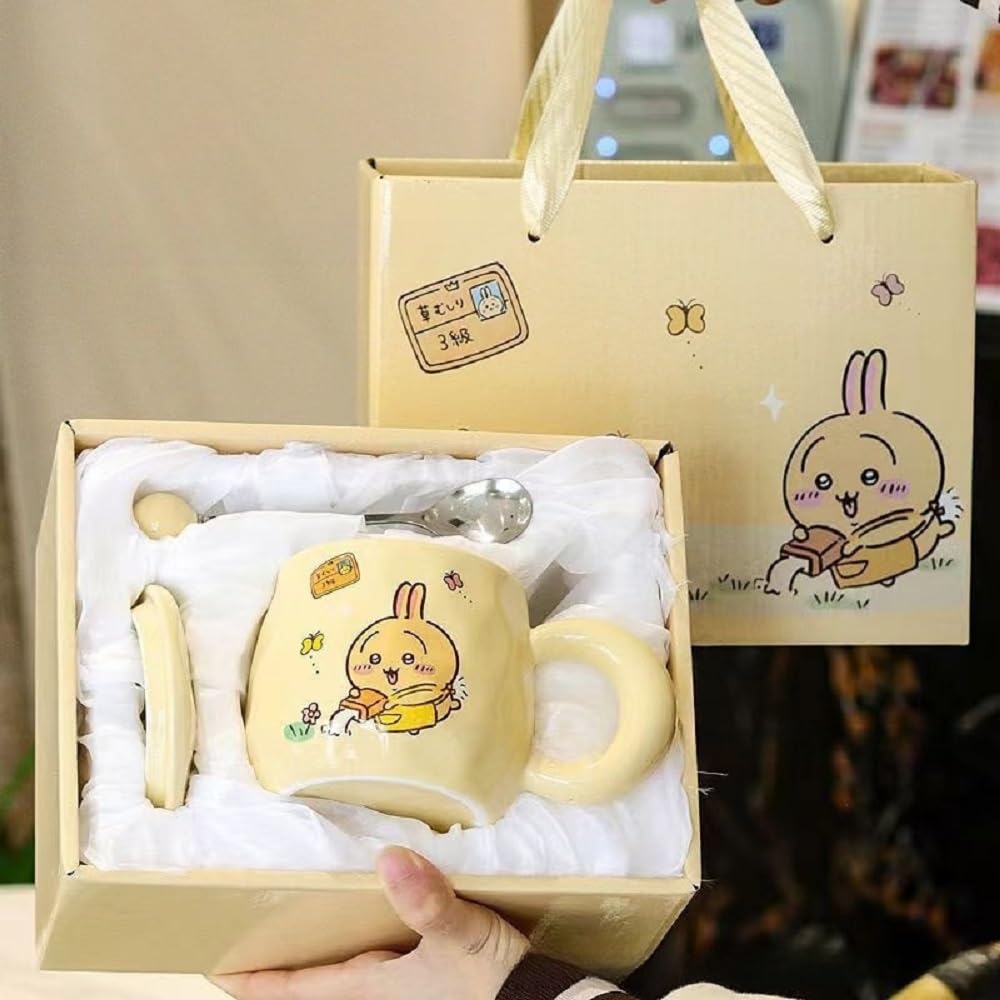 Rabbit Porcelain Mug Cup With Lid and Spoon 15oz Kawaii Gift Box Set