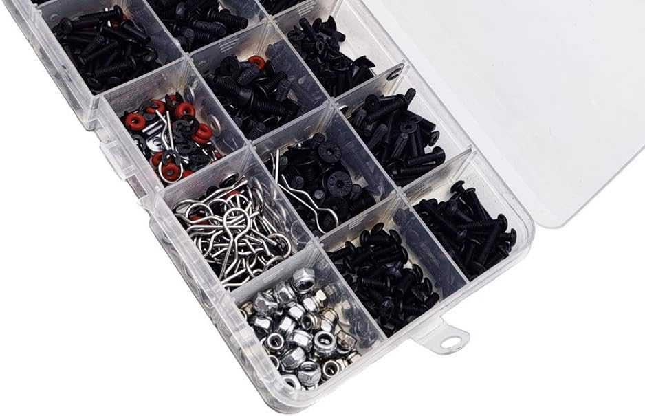 500pcs RC Car Screws Kits M3/M4/E Buckle/Shell Buckle/Screw Nuts/Hex Screws/Plugs RC Repair Tool Kit for HSP/Wltoys/Traxxa Scale RC Cars (500pcs)