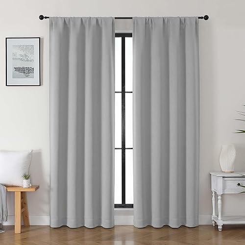 Miniatura 73 de Gwine - Cortinas opacas negras para dormitorio de 84 pulgadas de largo, juego de 2 paneles, cortinas sólidas reductoras de ruido con aislamiento