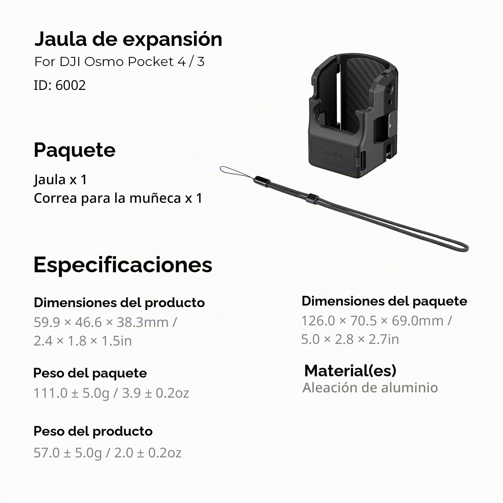SMALLRIG Jaula protectora de aluminio para DJI Osmo Pocket 4, adaptador de expansión con orificios de 1/4"-20, soporte para zapata fría e interfaces magnéticas de liberación rápida - 6002