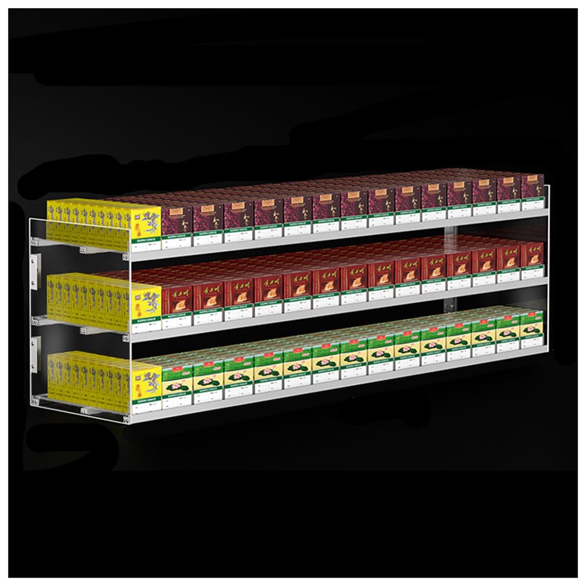 Présentoir à cigarettes en acrylique transparent à 3 niveaux et 15 colonnes pour supermarché