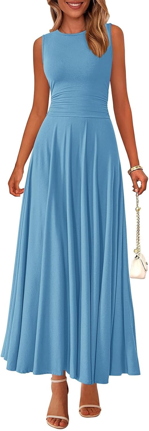 PRETTYGARDEN Womens Spring Dresses 2026 Casual Sleeveless Crewneck Aline Maxi Dress Stretch Tank Flowy Long Dresses