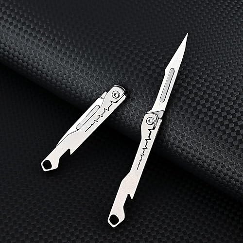Miniatura 8 de Llavero de aleación de titanio, pequeño cuchillo de bolsillo plegable para mujeres y hombres con 10 cuchillas adicionales #11