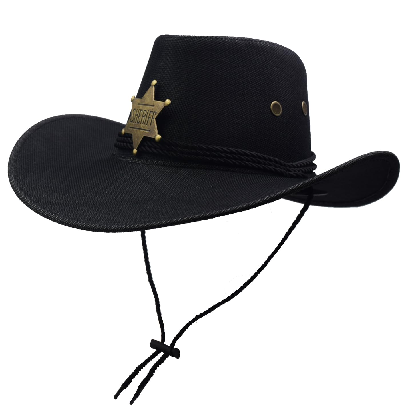 Cowboy Hat Wide Brim Travel Cap Western Cowgirl Hat Outdoor Sun Protect with Badge