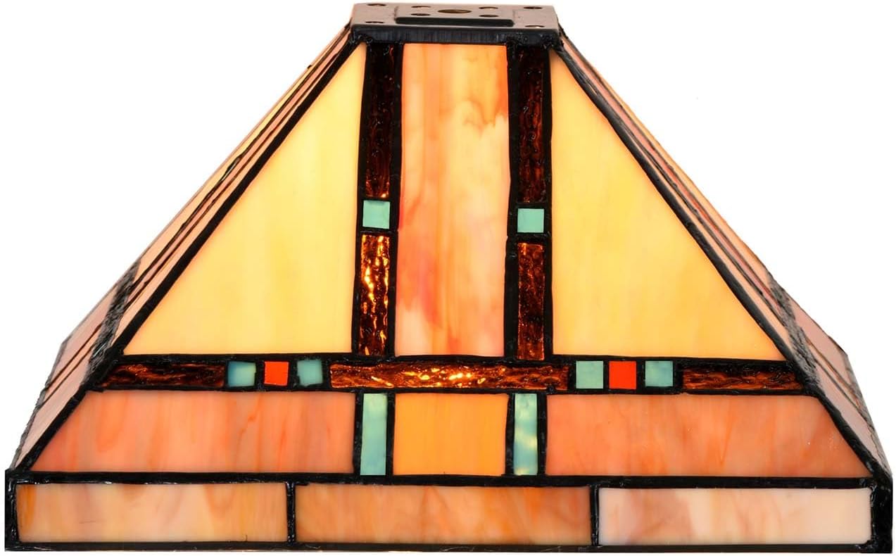 S10798 Tiffany-Style Stained Glass Mission Lampshade - 10-Inch Wide - Iridescent Elegance