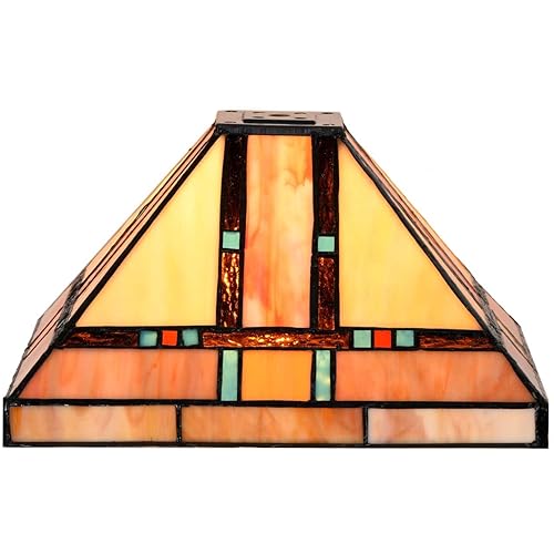 Bieye S10798 Tiffany-Style Stained Glass Mission Lampshade - 10-Inch Wide