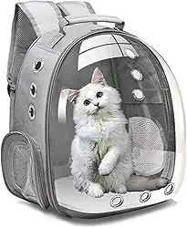 Mochila Astronauta Transparente Visão Panorâmica para Cães e Gatos | Transporte Pet Portátil com Máxima Ventilação e Segurança (Cinza)