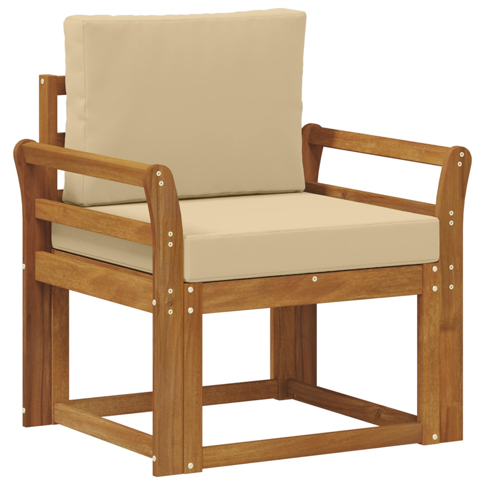 Set di mobili da giardino in legno di acacia massiccio e poliestere naturale, per esterni, balcone, terrazza, giardino, D