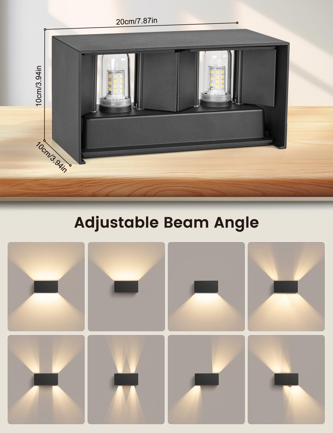 Wandlampe mit Austauschbarer G9 LED Lampe, Einstellbarer Lichtstrahl, 3000K LED Wandleuchte Innen/Aussen, Aluminium Außenwandleuchte, IP54 Wasserdichte, Auf und Ab, für Wohnzimmer Garten Schwarz