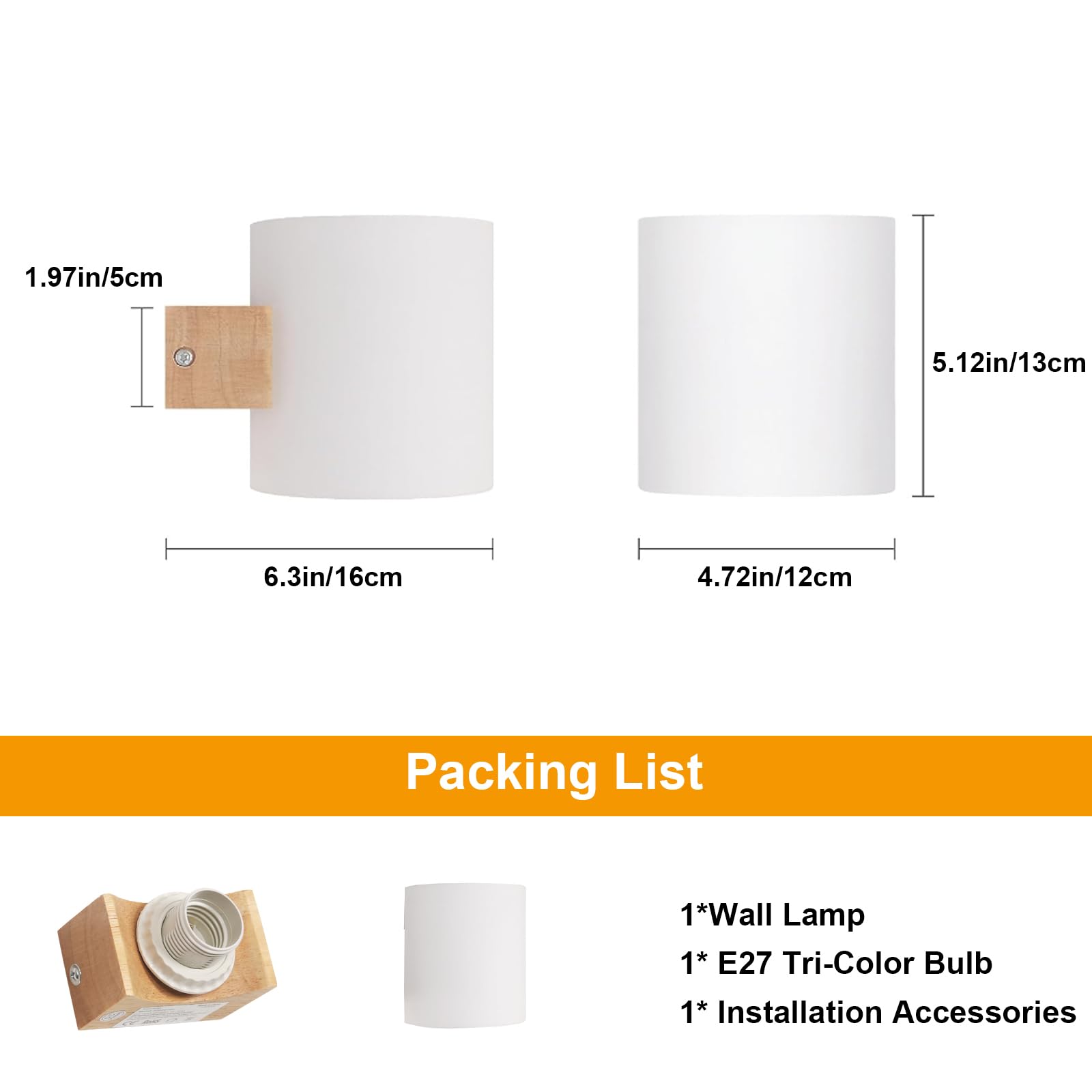 Comely Drewniany Kinkiet Wewnętrzny E27, Lampa Ścienna W Minimalistycznym Designie 3000K-6500K, Szklany Klosz Design Oświetlenie Ścienne Do Sypialni Korytarza Schodów