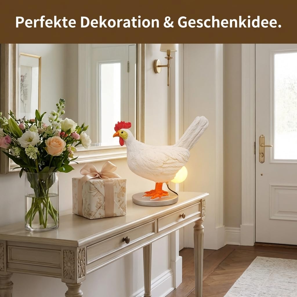 Ejoyous Lampe de Table Décorative Poule Pondeuse, LED en Résine, Veilleuse Drôle pour Salon et Chambre