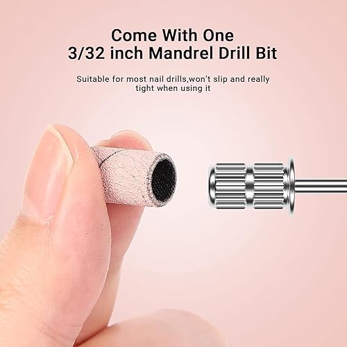 Miniatura 100 de MelodySusie 100 unidades de brocas de uñas, bandas de lijado para taladro de uñas, 120 bandas de lijado de lima de uñas de grano medio para uñas